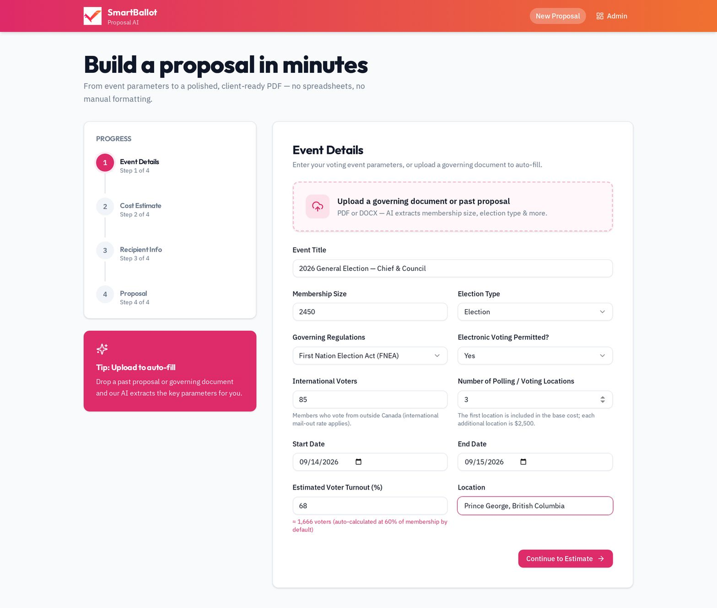 Vote-Estimate in use — a real Chief & Council election proposal