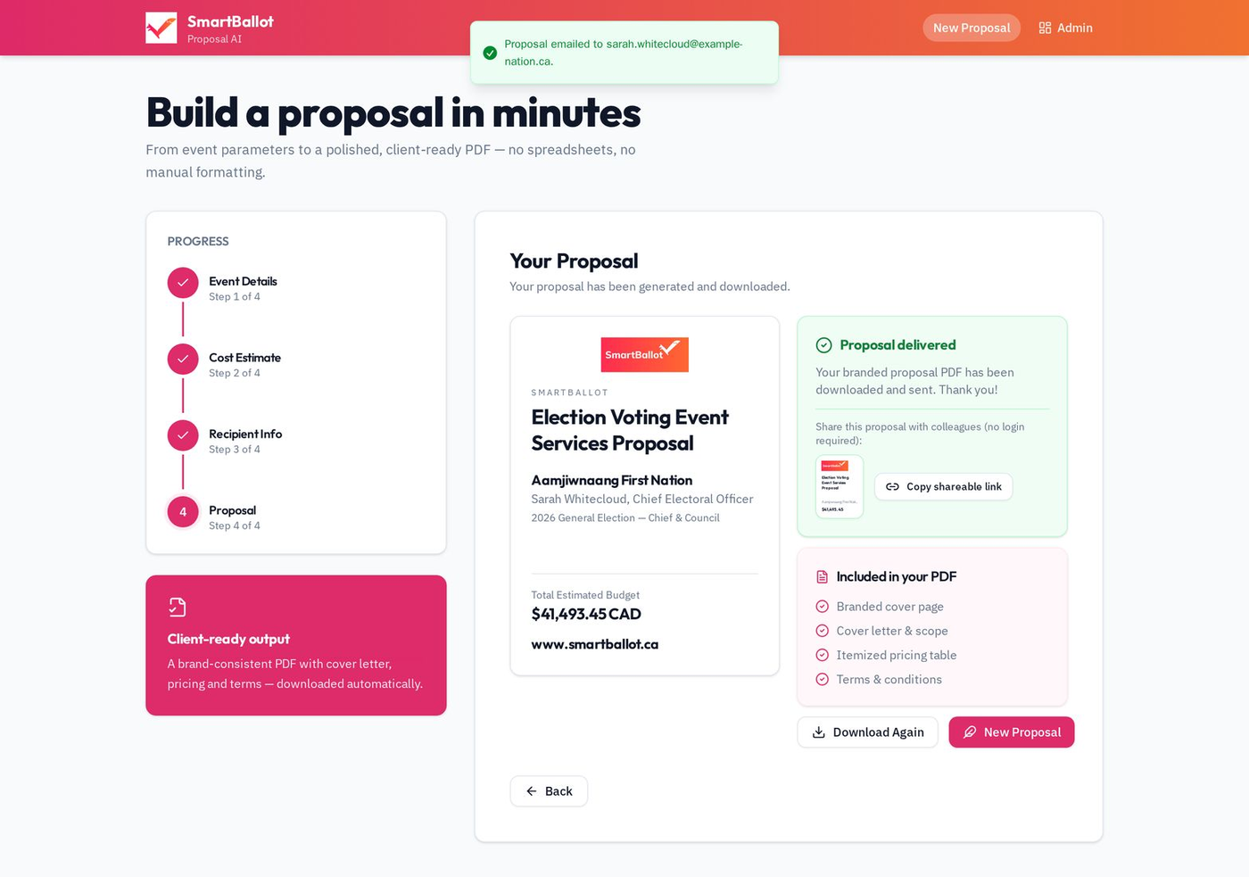 Delivered, brand-consistent proposal PDF